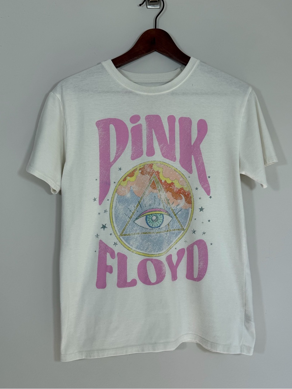 Pink Floyd 50th Anniversary White Graphic Band Tee Retro Distressed L